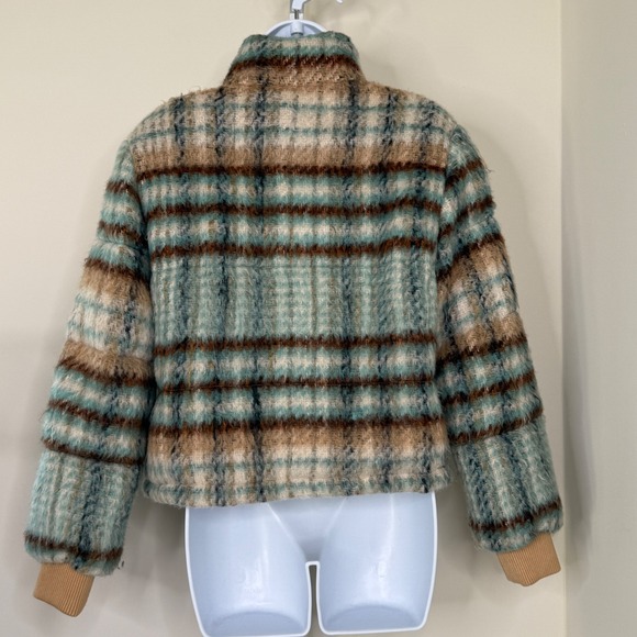 Anthropologie Blue and Brown Plaid Bomber Jacket - Picture 5 of 9